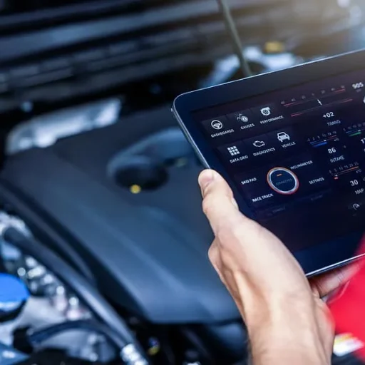 Technician using a diagnostic scan tool to check a vehicle